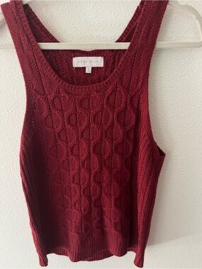 Cable-Knit Scoop Neck Sweater Tank — Wine Red